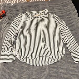 LOFT Black and White Striped Button Down Shirt